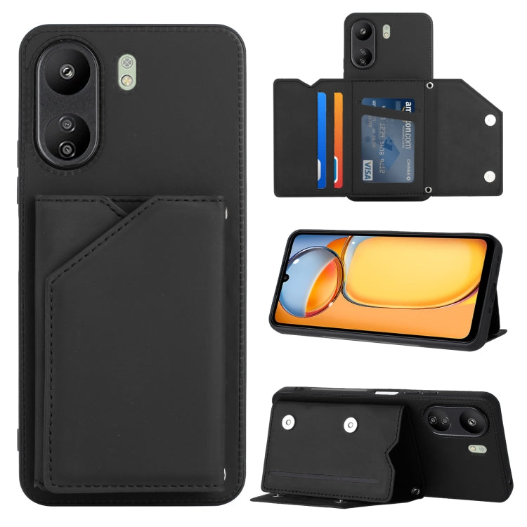 For Xiaomi Redmi 13C 4G / Poco C65 Skin Feel PU + TPU + PC Card Slots Phone Case(Black) - 13C Cases by buy2fix | Online Shopping UK | buy2fix