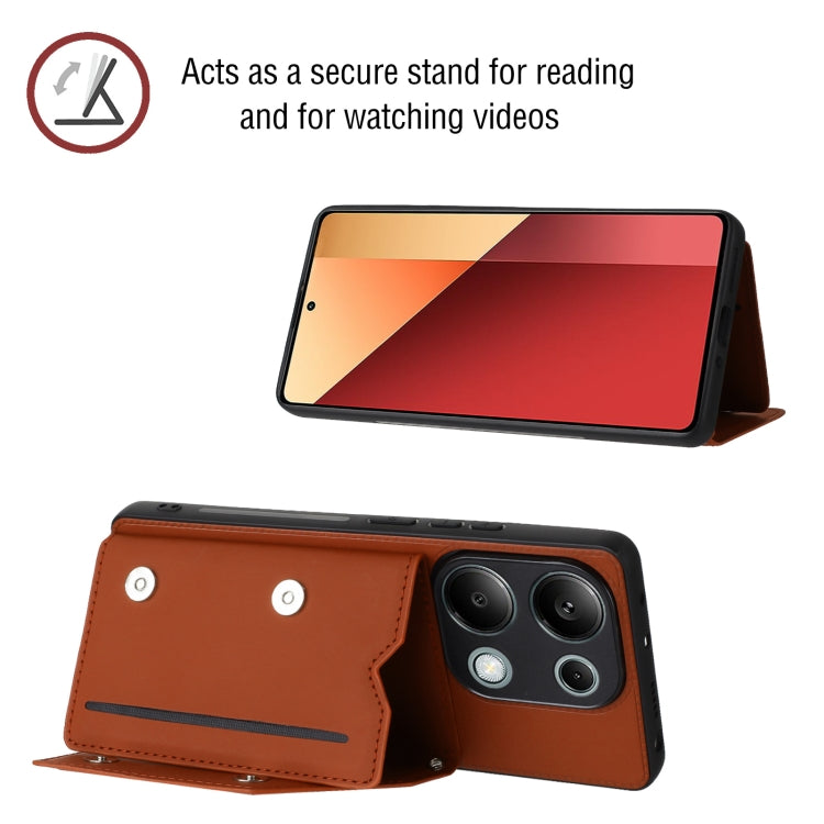 For Xiaomi Redmi Note 13 Pro 4G Global Skin Feel PU + TPU + PC Card Slots Phone Case(Brown) - Note 13 Cases by buy2fix | Online Shopping UK | buy2fix