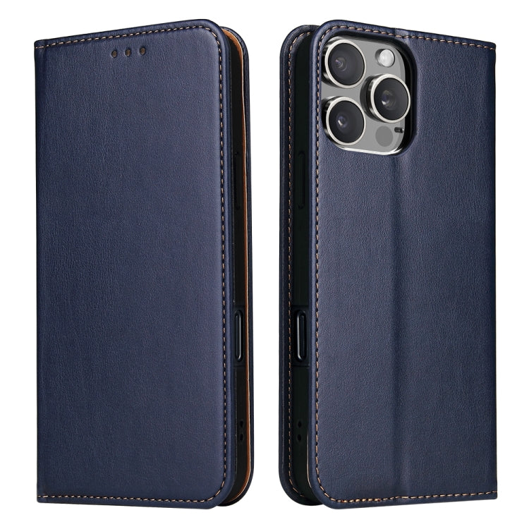 For iPhone 16 Pro Fierre Shann PU Genuine Leather Texture Phone Case(Blue) - iPhone 16 Pro Cases by FIERRE SHANN | Online Shopping UK | buy2fix