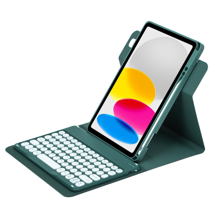 For iPad 10th Gen 10.9 2022 Round Button 360 Degree Rotatable Bluetooth Keyboard Leather Case(Dark Green) - Universal by buy2fix | Online Shopping UK | buy2fix