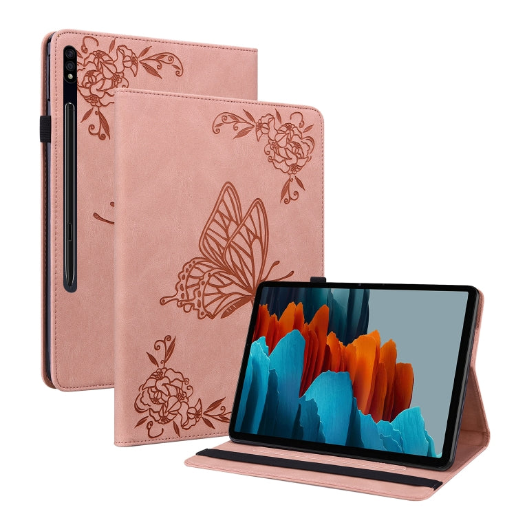 For Samsung Galaxy Tab S9+ Butterfly Flower Embossed Leather Tablet Case(Rose Gold) - Galaxy Tab S9+ Cases by buy2fix | Online Shopping UK | buy2fix