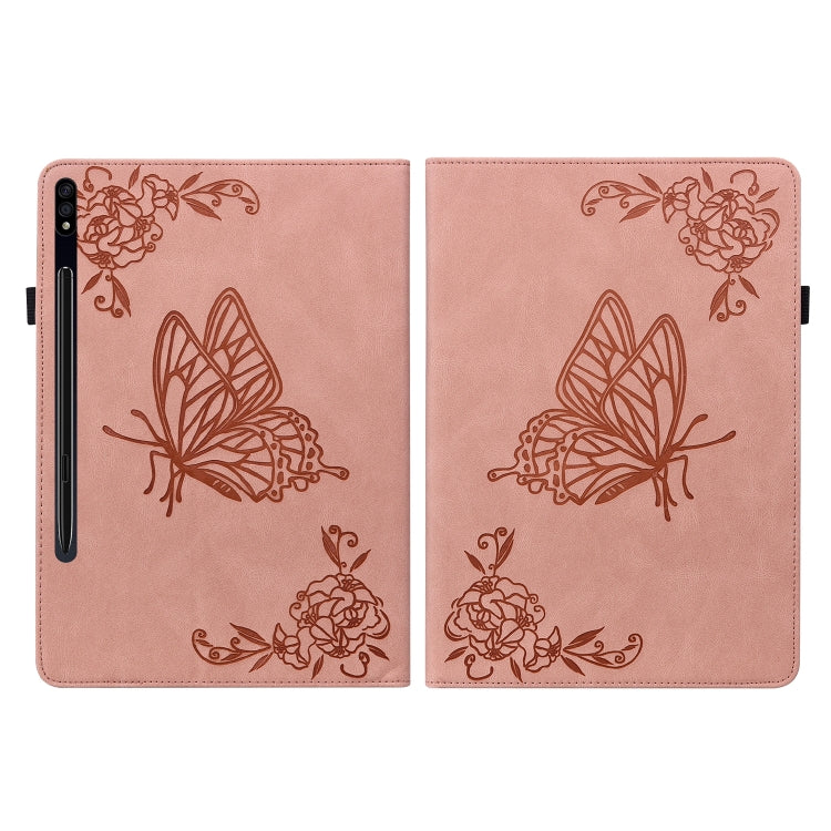 For Samsung Galaxy Tab S9+ Butterfly Flower Embossed Leather Tablet Case(Rose Gold) - Galaxy Tab S9+ Cases by buy2fix | Online Shopping UK | buy2fix