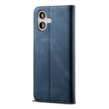 For iPhone 16 Plus Denim Texture Casual Style Horizontal Flip Leather Case(Blue) - iPhone 16 Plus Cases by buy2fix | Online Shopping UK | buy2fix