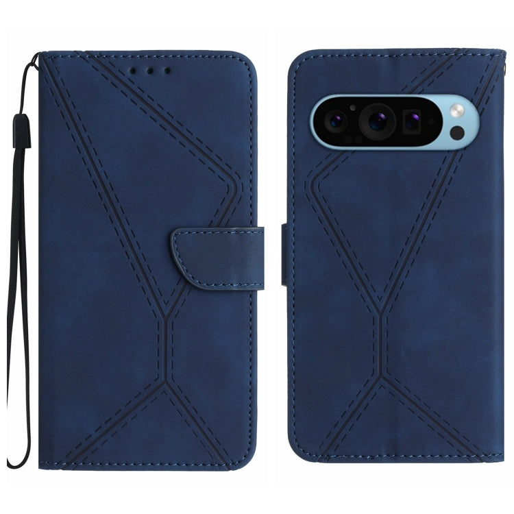 For Google Pixel 9 Pro XL Stitching Embossed Leather Phone Case(Blue) - Google Cases by buy2fix | Online Shopping UK | buy2fix