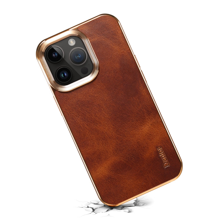 For iPhone 15 Pro Max Denior Oil Wax Cowhide Plating Phone Case(Brown) - iPhone 15 Pro Max Cases by Denior | Online Shopping UK | buy2fix