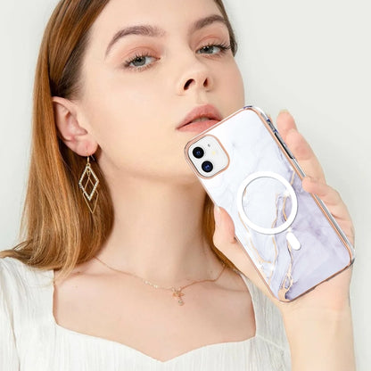 For iPhone 11 Marble Pattern Dual-side IMD Magsafe TPU Phone Case(White 006) - iPhone 11 Cases by buy2fix | Online Shopping UK | buy2fix