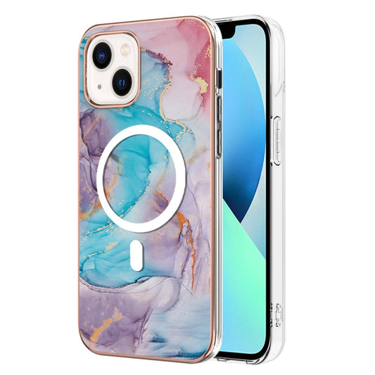 For iPhone 14 Marble Pattern Dual-side IMD Magsafe TPU Phone Case(Blue Marble) - iPhone 14 Cases by buy2fix | Online Shopping UK | buy2fix