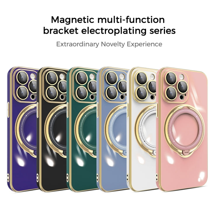 For iPhone 15 Plus Multifunction Electroplating MagSafe Holder Phone Case(Black) - iPhone 15 Plus Cases by buy2fix | Online Shopping UK | buy2fix