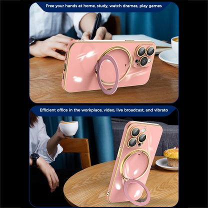 For iPhone 11 Pro Max Multifunction Electroplating MagSafe Holder Phone Case(Pink) - iPhone 11 Pro Max Cases by buy2fix | Online Shopping UK | buy2fix