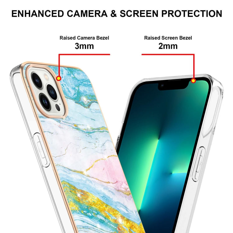 For iPhone 16 Pro Electroplating Marble Pattern Dual-side IMD TPU Shockproof Phone Case (Green 004) - iPhone 16 Pro Cases by buy2fix | Online Shopping UK | buy2fix