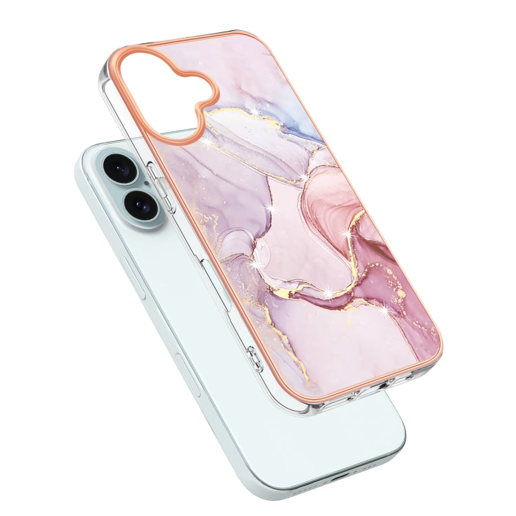 For iPhone 16 Electroplating Marble Pattern Dual-side IMD TPU Shockproof Phone Case (Rose Gold 005) - iPhone 16 Cases by buy2fix | Online Shopping UK | buy2fix