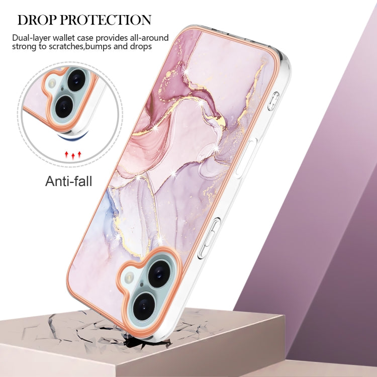 For iPhone 16 Electroplating Marble Pattern Dual-side IMD TPU Shockproof Phone Case (Rose Gold 005) - iPhone 16 Cases by buy2fix | Online Shopping UK | buy2fix