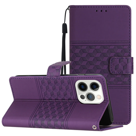 For iPhone 16 Pro Max Diamond Embossed Skin Feel Leather Phone Case(Purple) - iPhone 16 Pro Max Cases by buy2fix | Online Shopping UK | buy2fix