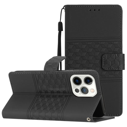 For iPhone 16 Pro Max Diamond Embossed Skin Feel Leather Phone Case(Black) - iPhone 16 Pro Max Cases by buy2fix | Online Shopping UK | buy2fix