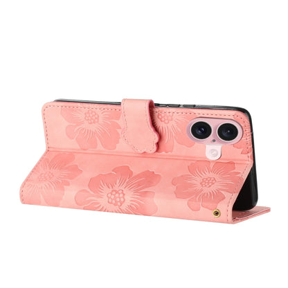 For iPhone 16 Flower Embossing Pattern Leather Phone Case(Pink) - iPhone 16 Cases by buy2fix | Online Shopping UK | buy2fix