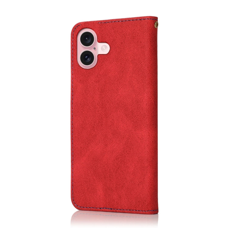 For iPhone 16 Plus Dual-color Stitching Leather Phone Case(Red Blue) - iPhone 16 Plus Cases by buy2fix | Online Shopping UK | buy2fix