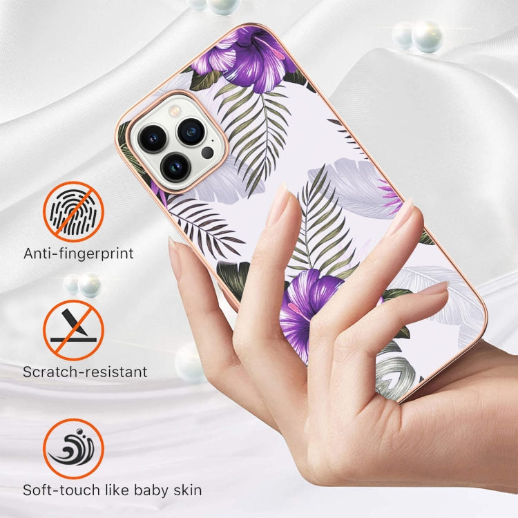 For iPhone 16 Pro Electroplating Pattern IMD TPU Shockproof Case(Purple Flower) - iPhone 16 Pro Cases by buy2fix | Online Shopping UK | buy2fix