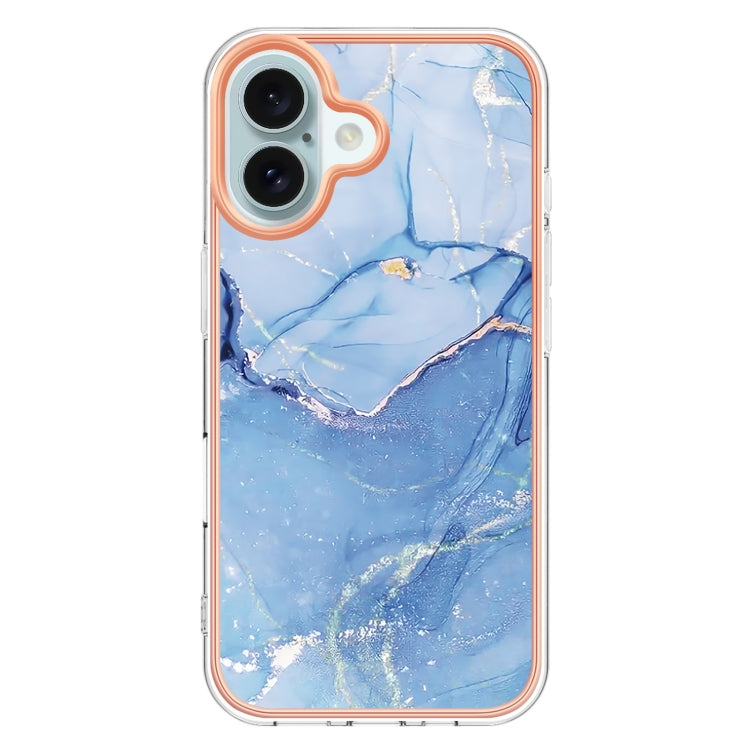 For iPhone 16 Electroplating Marble Dual-side IMD Phone Case(Blue 018) - iPhone 16 Cases by buy2fix | Online Shopping UK | buy2fix