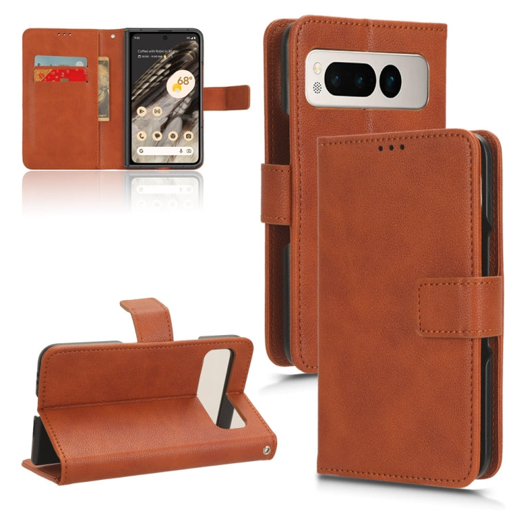 For Google Pixel Fold Lamb Texture Leather Phone Case(Brown) - Google Cases by buy2fix | Online Shopping UK | buy2fix