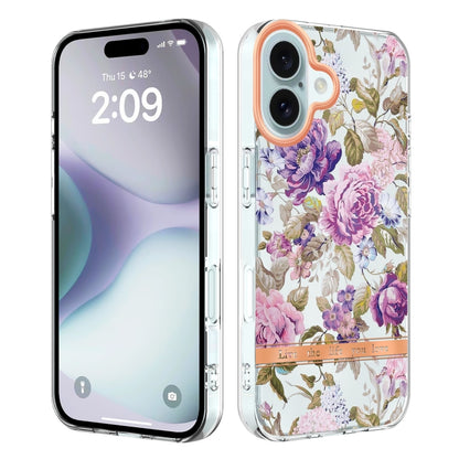 For iPhone 16 Flowers and Plants Series IMD TPU Phone Case(Purple Peony) - iPhone 16 Cases by buy2fix | Online Shopping UK | buy2fix