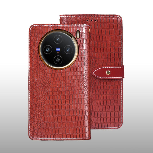 For vivo X100 idewei Crocodile Texture Leather Phone Case(Red) - X100 Cases by idewei | Online Shopping UK | buy2fix