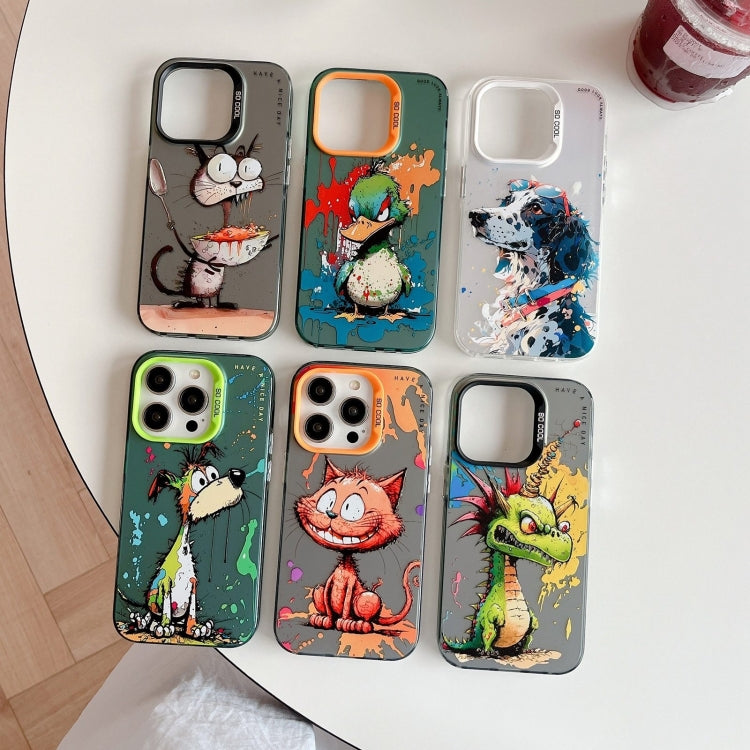 For iPhone 16 Pro Max Animal Pattern Oil Painting Series PC + TPU Phone Case(Bicycle Dog) - iPhone 16 Pro Max Cases by buy2fix | Online Shopping UK | buy2fix