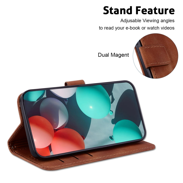 For iPhone SE 2024 Seven-shaped Embossed Leather Phone Case(Brown) - More iPhone Cases by buy2fix | Online Shopping UK | buy2fix