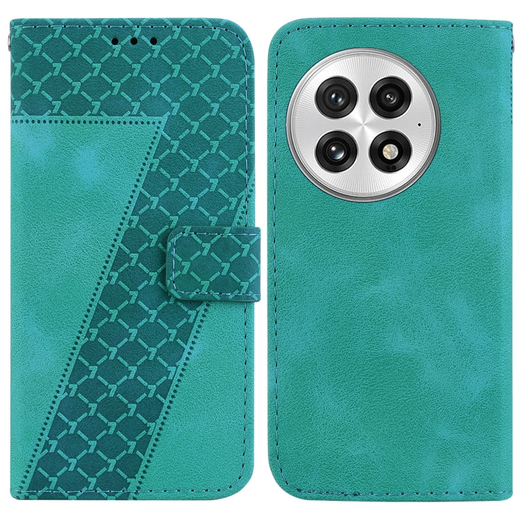 For OnePlus 13 Seven-shaped Embossed Leather Phone Case(Green) - OnePlus Cases by buy2fix | Online Shopping UK | buy2fix