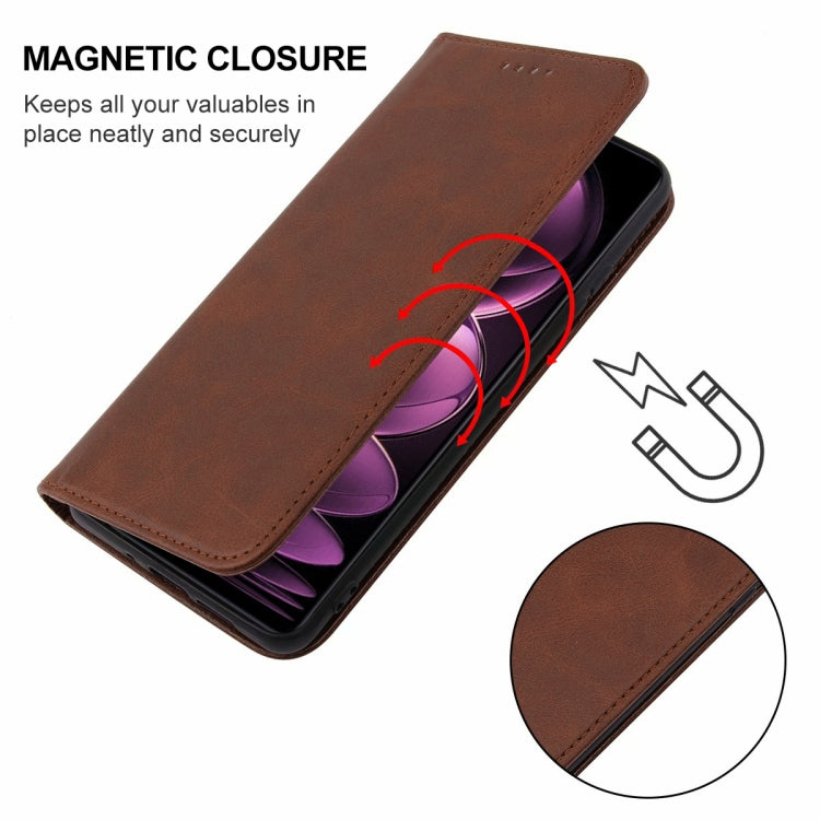 For Xiaomi Redmi Note 12 Pro 5G Global Magnetic Closure Leather Phone Case(Brown) - Xiaomi Cases by buy2fix | Online Shopping UK | buy2fix