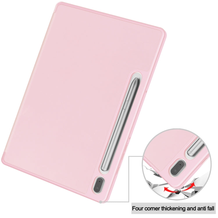 For Samsung Galaxy Tab S9 3-Fold Pure Color TPU Smart Leather Tablet Case with Pen Slot(Pink) - Galaxy Tab S9 Cases by buy2fix | Online Shopping UK | buy2fix