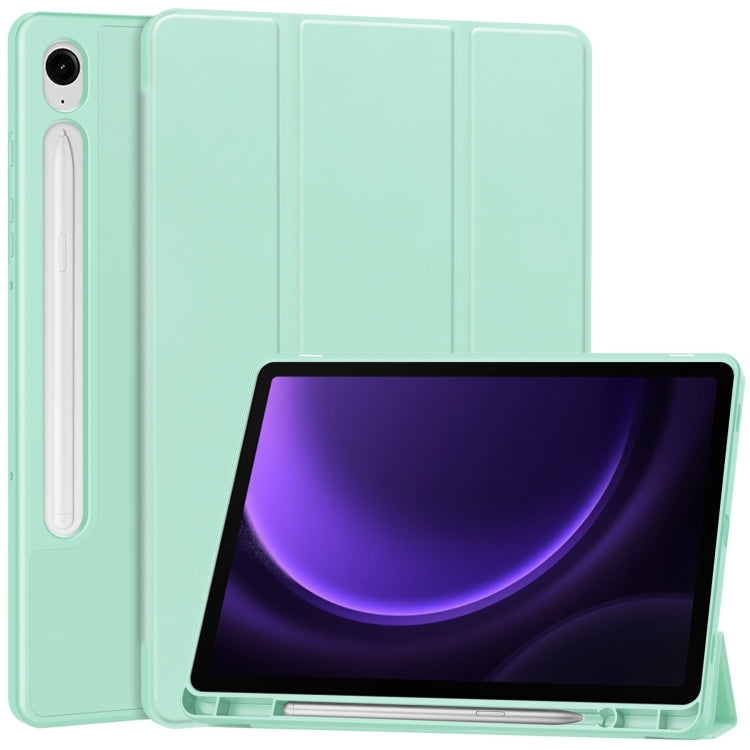 For Samsung Galaxy Tab S9 FE 3-Fold Pure Color TPU Smart Leather Tablet Case with Pen Slot(Mint Green) - Galaxy Tab S9 FE by buy2fix | Online Shopping UK | buy2fix