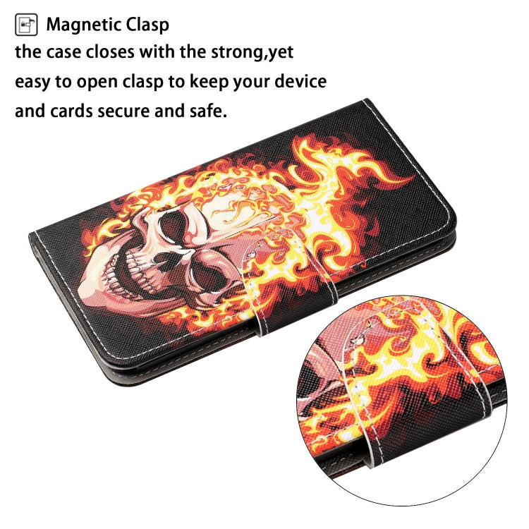 For iPhone 16 3D Colored Drawing Flip Leather Phone Case(Flame Skull) - iPhone 16 Cases by buy2fix | Online Shopping UK | buy2fix