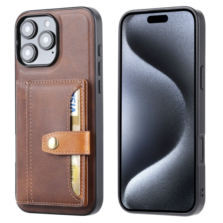 For iPhone 16 Pro Max Calfskin Card Slot TPU Hybrid PU Phone Case(Brown) - iPhone 16 Pro Max Cases by buy2fix | Online Shopping UK | buy2fix