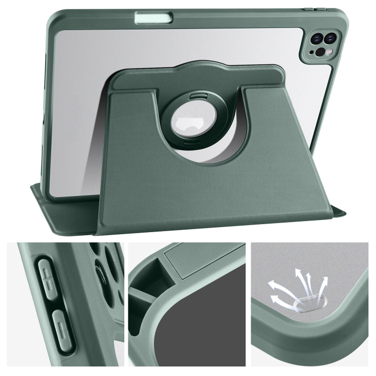 For iPad Pro 13 2024 Acrylic 360 Rotation Detachable Leather Tablet Case(Deep Green) - iPad Pro 13 2024 Cases by buy2fix | Online Shopping UK | buy2fix