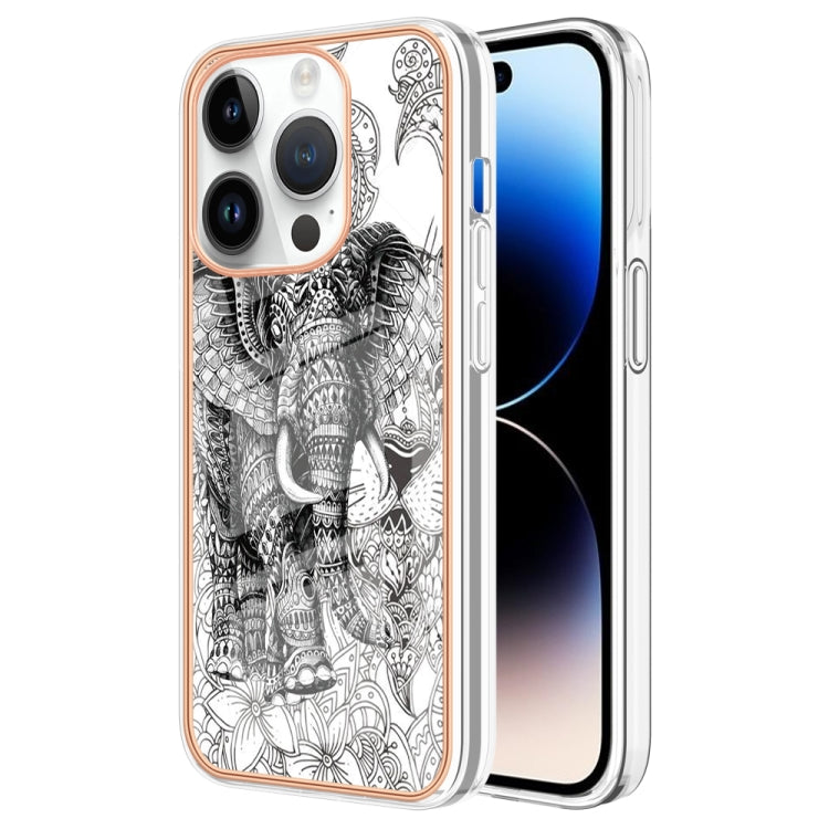 For iPhone 16 Pro Electroplating Marble Dual-side IMD Phone Case(Totem Elephant) - iPhone 16 Pro Cases by buy2fix | Online Shopping UK | buy2fix