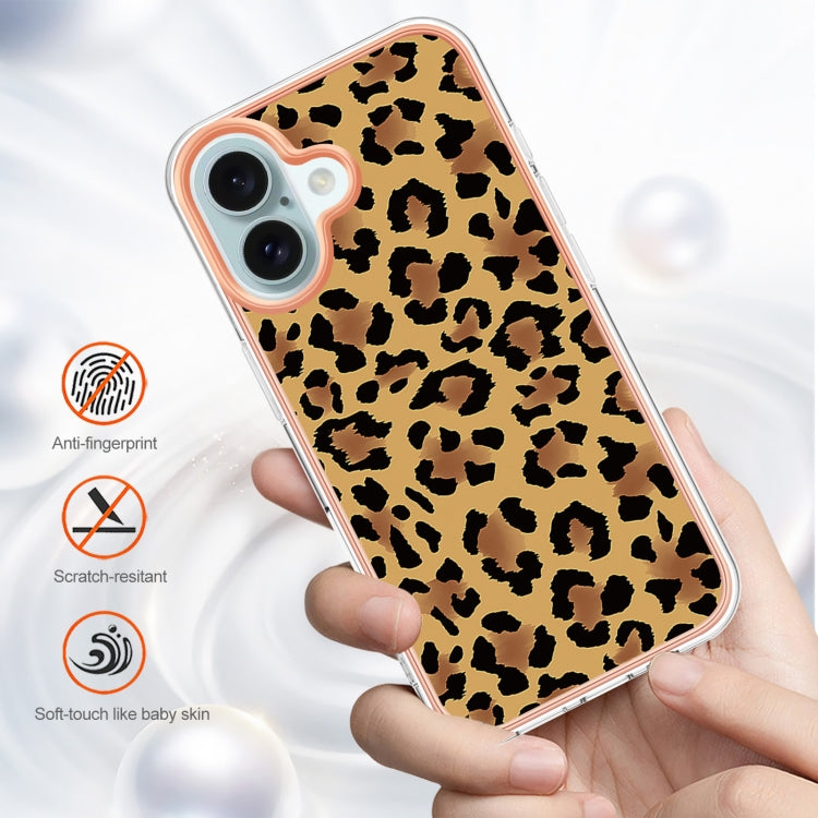 For iPhone 16 Plus Electroplating Marble Dual-side IMD Phone Case(Leopard Print) - iPhone 16 Plus Cases by buy2fix | Online Shopping UK | buy2fix