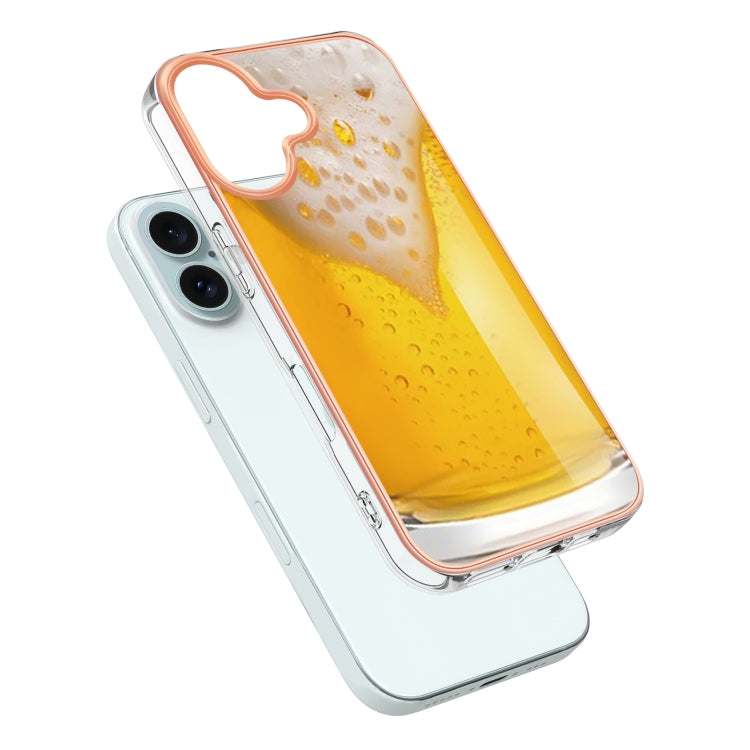 For iPhone 16 Electroplating Marble Dual-side IMD Phone Case(Draft Beer) - iPhone 16 Cases by buy2fix | Online Shopping UK | buy2fix