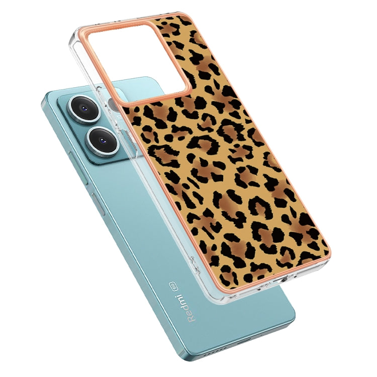 For Xiaomi Redmi Note 13 5G Electroplating Marble Dual-side IMD Phone Case(Leopard Print) - Note 13 Cases by buy2fix | Online Shopping UK | buy2fix