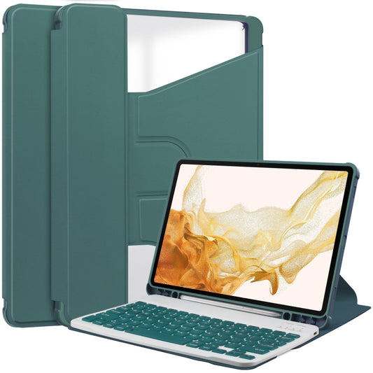 For Samsung Galaxy Tab S9+ 360 Rotation Transparent Smart Leather Case with Keyboard(Dark Green) - Galaxy Tab S9+ Cases by buy2fix | Online Shopping UK | buy2fix