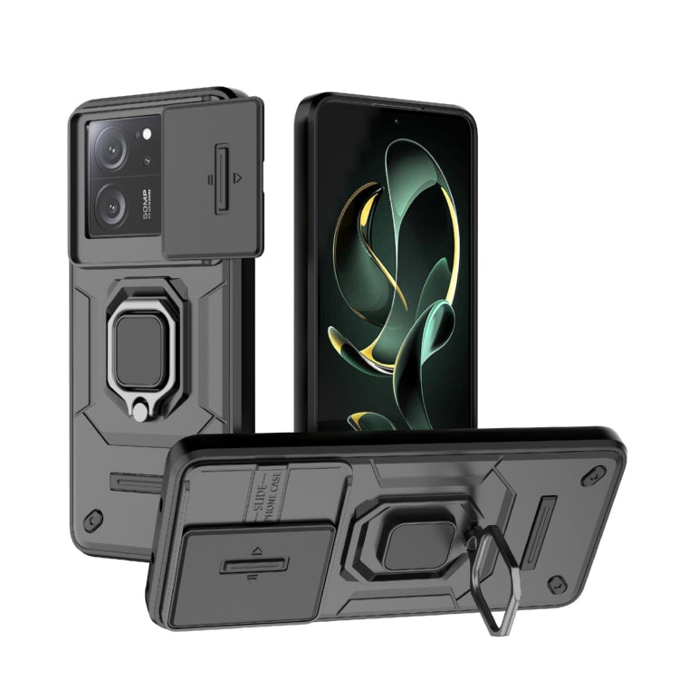 For Xiaomi Redmi K60 Ultra 5G Sliding Camshield TPU + PC Shockproof Phone Case with Holder(Black) - Xiaomi Cases by buy2fix | Online Shopping UK | buy2fix