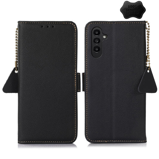 For Samsung Galaxy A25 5G Global Side-Magnetic TJ Genuine Leather RFID Phone Case(Black) - Galaxy Phone Cases by buy2fix | Online Shopping UK | buy2fix