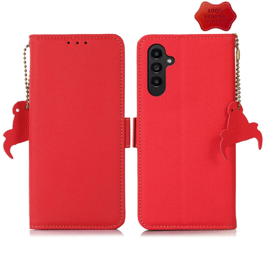 For Samsung Galaxy A25 5G Global Side-Magnetic TJ Genuine Leather RFID Phone Case(Red) - Galaxy Phone Cases by buy2fix | Online Shopping UK | buy2fix