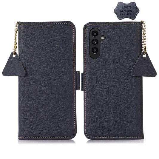 For Samsung Galaxy A25 5G Global Side-Magnetic TJ Genuine Leather RFID Phone Case(Blue) - Galaxy Phone Cases by buy2fix | Online Shopping UK | buy2fix