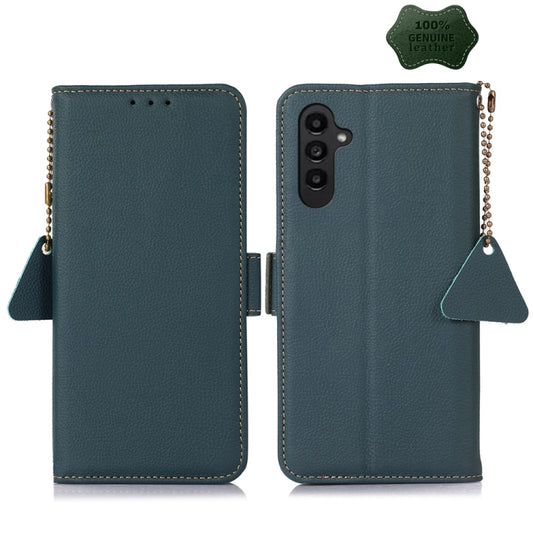 For Samsung Galaxy A25 5G Global Side-Magnetic TJ Genuine Leather RFID Phone Case(Green) - Galaxy Phone Cases by buy2fix | Online Shopping UK | buy2fix