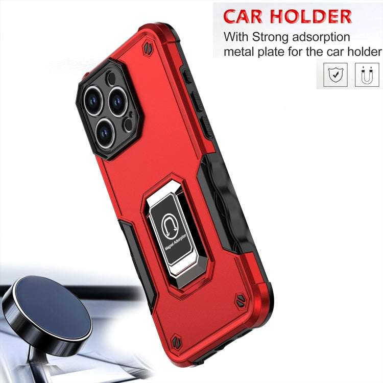 For iPhone 16 Pro Ring Holder Non-slip Shockproof Armor Phone Case(Red) - iPhone 16 Pro Cases by buy2fix | Online Shopping UK | buy2fix