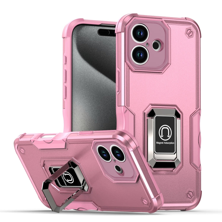 For iPhone 16 Plus Ring Holder Non-slip Shockproof Armor Phone Case(Pink) - iPhone 16 Plus Cases by buy2fix | Online Shopping UK | buy2fix