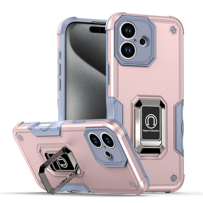 For iPhone 16 Ring Holder Non-slip Shockproof Armor Phone Case(Rose Gold) - iPhone 16 Cases by buy2fix | Online Shopping UK | buy2fix