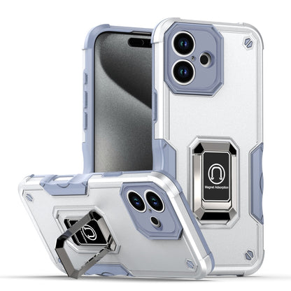 For iPhone 16 Ring Holder Non-slip Shockproof Armor Phone Case(White) - iPhone 16 Cases by buy2fix | Online Shopping UK | buy2fix