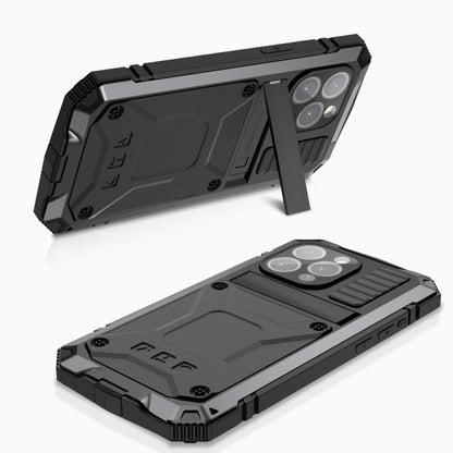For iPhone 15 Pro Max R-JUST Shockproof Life Waterproof Dust-proof Metal + Silicone Phone Case with Holder(Black) - iPhone 15 Pro Max Cases by R-JUST | Online Shopping UK | buy2fix