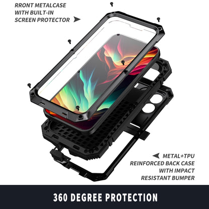 For iPhone 15 Pro Max R-JUST Shockproof Life Waterproof Dust-proof Metal + Silicone Phone Case with Holder(Black) - iPhone 15 Pro Max Cases by R-JUST | Online Shopping UK | buy2fix